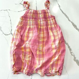 Cherokee Pink Yellow Smocked One Piece Baby Girls Romper Butterflies Plaid 24M